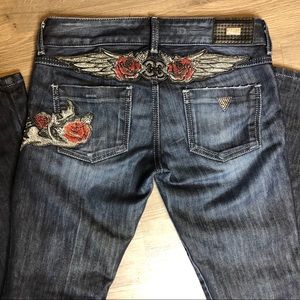 Guess Premium Jeans Roses Rhinestones Size 27